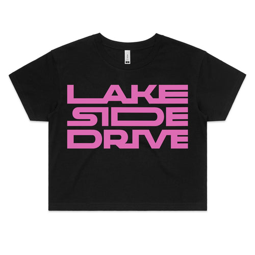 Lakeside Drive - Women's Crop Tee [pink logo] - Lakeside Drive F1 Podcast